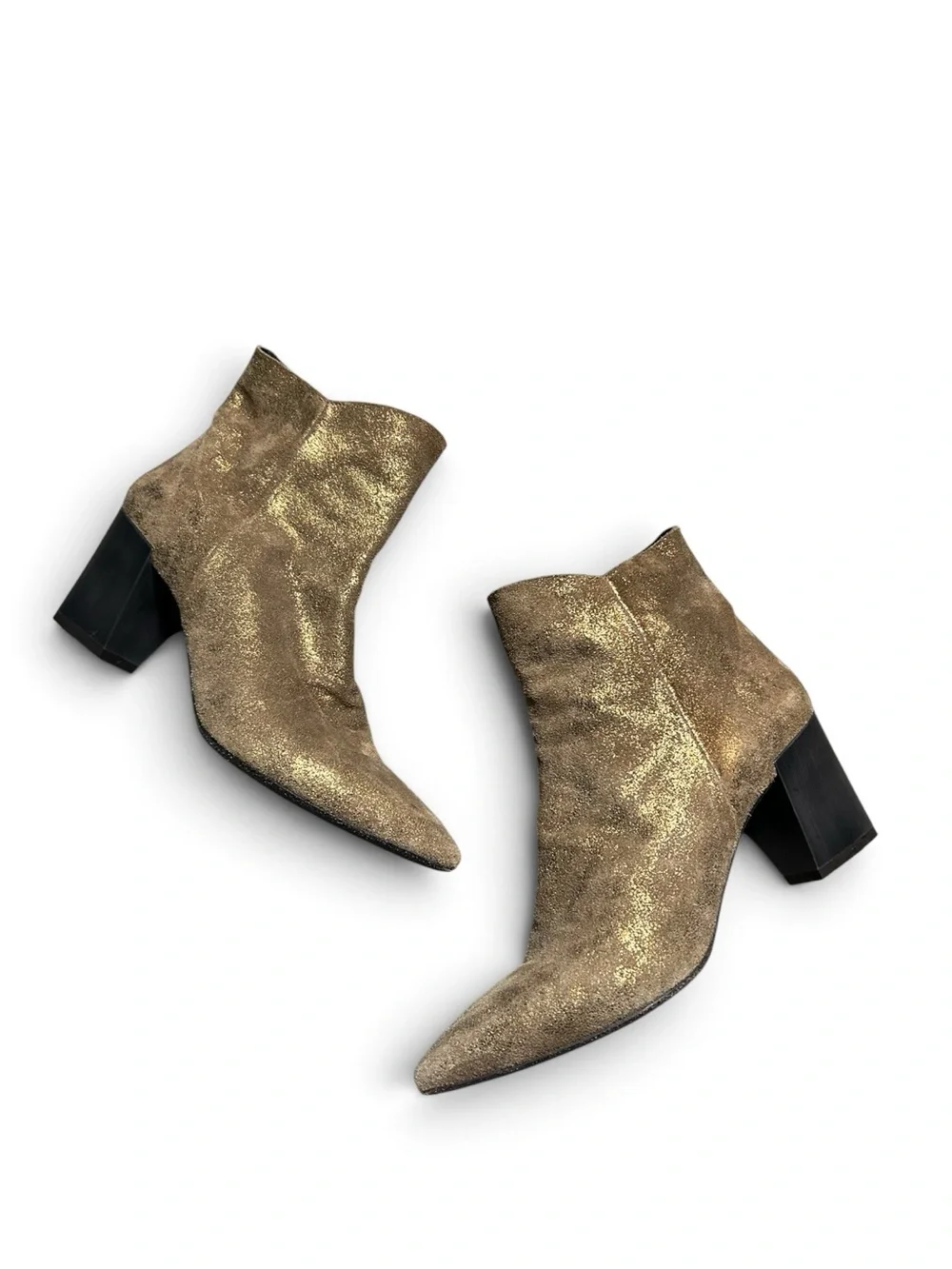 Cucuco Gold Shimmer Ankle Boots Pointed Toe Block Heel Size EU 38.5 US 8